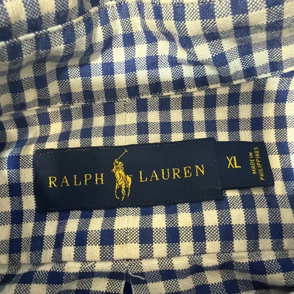 Polo Ralph Lauren Shirt Men XL Blue Flesh Pony Classic Fit Long Sleeve Plaid